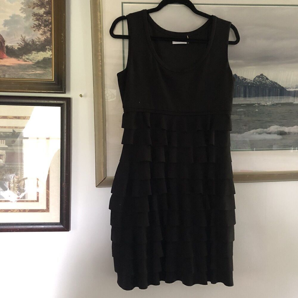 Calvin Klein Black Sleeveless Tiered Ruffle Dress Sz 6 A1106